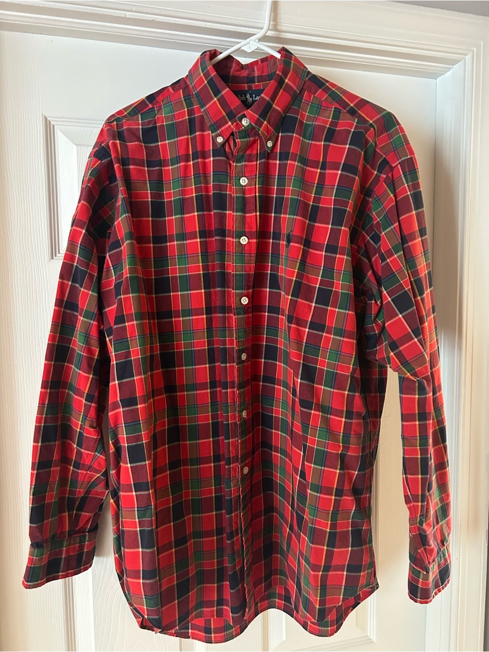 Ralph Lauren Red Green Navy Plaid Button-Down Shirt